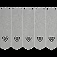 Tkanina firanowa zazdrostka z etaminy zdobiona haftowanymi ażurowymi sercami Eurofirany