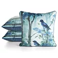 Poszewka na poduszkę 45x45 cm welwetowa jasnoniebiesko, ciemnoniebieska z roślinnym nadrukiem VELVET 202 Eurofirany