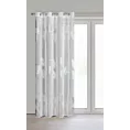 Firana biało, srebrna z etaminy zdobiona nadrukiem liści 140x250 cm przelotka - IDALIA Eurofirany