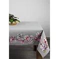 Obrus popielato, różowy 140x180 cm gobelinowy zdobiony motywem kwiatów magnolii