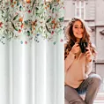 Zasłona biało, zielona z etaminy ze wzorem letnich kwiatów 140x250 cm przelotka LORA Eurofirany