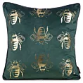 Poszewka na poduszkę 45x45 cm welwetowa z symetrycznym nadrukiem pszczół ciemnozielono, złocista BILNK Eurofirany