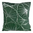 Poszewka na poduszkę 45x45 cm welwetowa z nadrukiem srebrnych liści miłorzębu ciemnozielona BLINK 39 Eurofirany