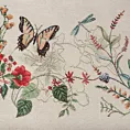 Bieżnik na stół naturalno, czerwony 40x100 cm gobelinowy z nadrukiem letnich kwiatów z motylami