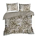 Pościel 160x200 cm z satyny bawełnianej kolor beżowy, ciemnobeżowy z nadrukiem egzotycznych liści SPRING 46 Eurofirany