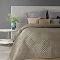 Narzuta welwetowa ciemnobeżowa 200x220 cm pikowana w geometryczny wzór metodą hot press DIMON Eurofirany