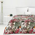 Koc flano 150x200 cm zielono, różowy z nadrukiem egzotycznych roślin i papug PARROT DESIGN 91 Eurofirany