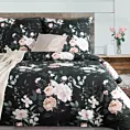 Pościel 160x200 cm bawełna ranforce kolor czarny, szałwiowy z motywem kwiatów ROSITA 1 Eurofirany