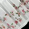 Zazdrostka biało, różowa z etaminy zdobiona nadrukiem magnolii i koronką 150x30 cm tunel ARI  Eurofirany