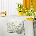 Bieżnik na stół kremowo, zielony 40x140 cm o strukturze lnu WIOSNA 6 z nadrukiem wiosennym