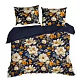Pościel 160x200 cm bawełna ranforce kolor granatowy, pomarańczowy z motywem kwiatów FIORA Eurofirany