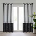 Firana czarna z etaminy zdobiona w dolnej części firany puszystą futrzaną aplikacją 140x250 cm przelotka MARION Eurofirany