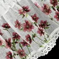 Zazdrostka biała z etaminy zdobiona nadrukiem bordowych kwiatów i koronką 30x150 cm tunel ISA   Eurofirany