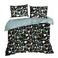 Pościel 220x200 cm z satyny bawełnianej kolor czarny, jasnoniebieski w eleganckim opakowaniu z egzotycznym wzorem GIFT2 Eurofirany