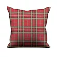 Poszewka szyta czerwona z tkaniny gobelinowej o wzorze w kratę