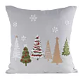 Poszewka na poduszkę świąteczna 45x45 cm zdobiona haftem choinek i śnieżynek  Eurofirany