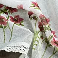 Zazdrostka biało, bordowa z etaminy zdobiona nadrukiem  czerwonych kwiatów i koronką 60x150 cm tunel ISA  Eurofirany