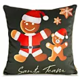 Poszewka na poduszkę 60x60 cm welwetowa ze świątecznym motywem pierników zielono, czerwona GINGER Eurofirany