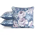 Poszewka na poduszkę 45x45 cm welwetowa ciemnoniebiesko, różowa z roślinnym nadrukiem VELVET 204 Eurofirany