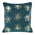Poszewka na poduszkę 45x45 cm welwetowa z symetrycznym nadrukiem pszczół ciemnoturkusowo, złocista BILNK Eurofirany