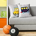 Poszewka na poduszkę dziecięca 45 x 45 cm z samochodem haftowanym puszystą nicią srebrno, grantowa ALVIN Eurofirany