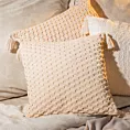 Poszewka na poduszkę 45x45 cm bawełniana zdobiona chwostami na rogach beżowa SEVILLE TERRA COLLECTION Eurofirany