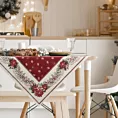 Obrus czerwono, beżowy 100x100 cm gobelinowy z mieszanki włókien zdobiony wzorem świątecznym