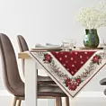 Obrus czerwono, beżowy 100x100 cm gobelinowy z mieszanki włókien zdobiony wzorem świątecznym