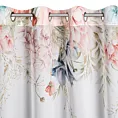 Zasłona biało, różowa zdobiona wzorem botanicznym z etaminy 135x250 przelotka ARLENA Eurofirany