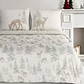 Pościel świąteczna 140x200 cm bawełna ranforce kolor biały, beżowy z nadrukiem sarenek FAWN Eurofirany