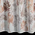 Firana szyta na tunelu biało brązowa z delikatnej tkaniny typu BATYST, zdobionej nadrukiem roślinnym, wykończonej obciążnikiem