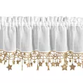 Zazdrostka świąteczna biało, złota z etaminy zdobiona luźno zwisającymi gwiazdkami 30x150 cm tunel - XMAS Eurofirany
