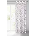 Firana biało, fioletowa półprzezroczysta z lekkiej matowej etaminy z nadrukiem kwiatów 140x250 cm przelotka FIONA Eurofirany