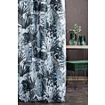 Zasłona szyta na taśmie fala MARINA biało granatowa z miękkiej tkaniny typu blackout drukowanej w egzotyczne liście