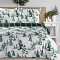Pościel świąteczna 160x200 cm z satyny bawełnianej, kolor biały, ciemnozielony zdobiona nadrukiem zimowym WINTER Eurofirany