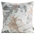 Poszewka na poduszkę 45x45 cm biało, srebrna z welwetu zdobiona nadrukiem liści i błyszczących dodatków LAYLA