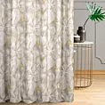 Zasłona szyta na taśmie 5 cm popielato musztardowa z tkaniny z dodatkiem bawełny i nici metalicznej, o wzorze roślinnym, zawiera 20% bawełny