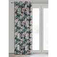 Zasłona turkusowo, różowa zdobiona nadrukiem kwiatów 140x250 cm przelotka - MIREI Eurofirany