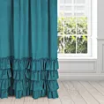 Zasłona ciemnoturkusowa z welwetu zdobiona falbanami 140x270 taśma CHARLOTTE 1 Eurofirany