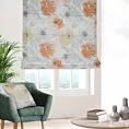 Roleta rzymska jasnokremowo pomarańczowa z tkaniny o naturalnym splocie z kwiatowym nadrukiem