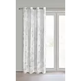 Zasłona  biało, srebrna zdobiona błyszczącym motywem egzotycznych liści 140x250 cm przelotki - ZARIA - Eurofirany
