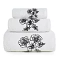 Zestaw ręczników bawełnianych 3 szt kolor biały, czarny z haftem kwiatów 400 g/m2 MELANI Eurofirany