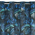 Zasłona czarno, niebieska w liście monstery, welwetowa 140x250 cm przelotka LAZUR Eurofirany