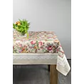 Obrus oliwkowo, różowy 140x180 cm gobelinowy zdobiony tkanym motywem kwiatowym