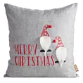 Poszewka na poduszkę świąteczna 45x45 cm srebrno, czerwona zdobiona aplikacja małych skrzatów Eurofirany