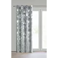 Zasłona stalowo, srebrna zdobiona nadrukiem połyskijących kwiatów 140x250 cm przelotka - CELIA Eurofirany