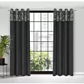 Zasłona czarno, srebrna z ozdobnym pasem z tkaniny welwetowej 140x250 cm przelotka ARIANA Eurofirany