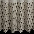 Firana szyta na tunelu beżowa z matowej etaminy ozdobionej szeroką ażurową aplikacją w stylu eko