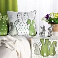 Poszewka na poduszkę 45x45 cm welwetowa z nadrukiem króliczków biało, zielona WIOSNA 4 Eurofirany