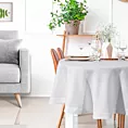 Obrus biały 145x300 cm z tkaniny przypominającej płótno STELLA 2 z podwójną listwą na brzegach